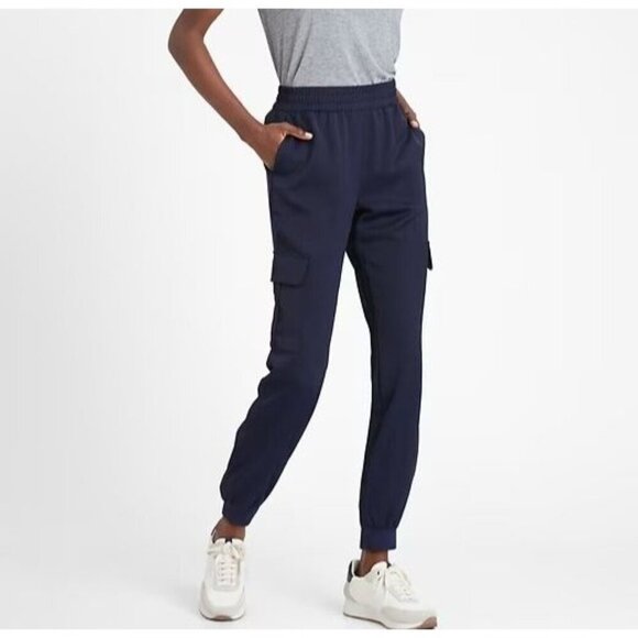 Banana Republic Womens Satin Cargo Joggers S Navy Blue Elastic Waist - Picture 1 of 5